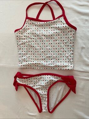 Raisins Tankini Swimsuit with polka dots w/Red Trim